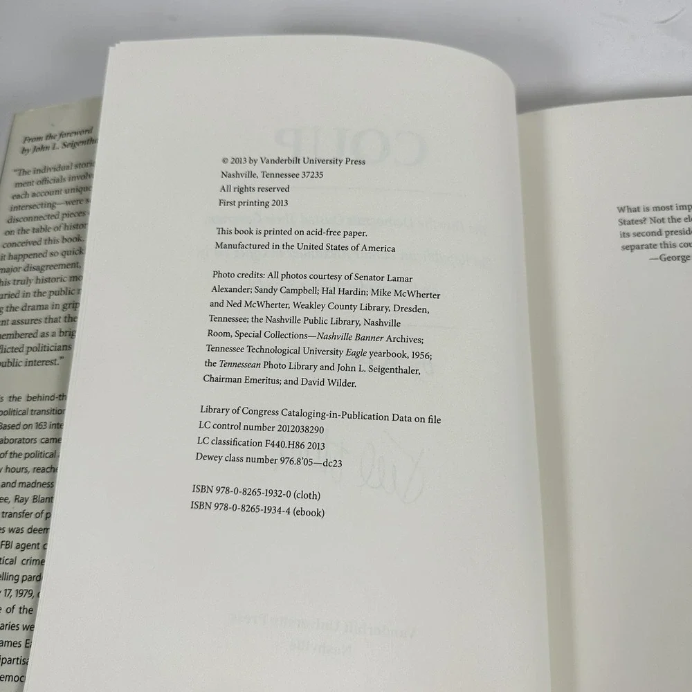 Signed First‎ Edition Book Coup, The Day the Democrats Ousted Their Governor